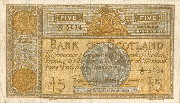Scotland - 5 Pounds - P-97b - 1946-1947 dated Foreign Paper Money
